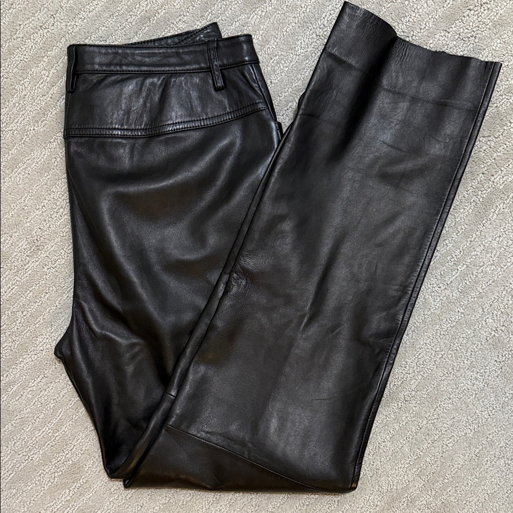 Black Leather Straight-Leg Pants - (Brand Not Visible) - Picture 5 of 5